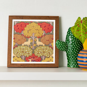 Cerfs et Arbres - Maurice Pillard Verneuil Art Print / Canvas Framed Artwork Colorful Trees Deer Stylized Folk, Nouveau, Verneuil’s Sylvan