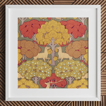 Cerfs et Arbres - Maurice Pillard Verneuil Art Print / Canvas Framed Artwork Stylized Autumn Forest Deer Trees Vibrant, Nouveau, Verneuil’s