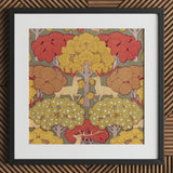 Cerfs et Arbres - Maurice Pillard Verneuil Art Print / Canvas Framed Artwork Stylized Deer Trees Autumnal Hues Red, Nouveau, Verneuil’s