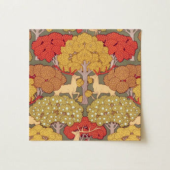 Cerfs et Arbres - Maurice Pillard Verneuil Art Print / Canvas Square Canvas Print Stylized Deer Autumn Trees Red Maurice Pillard Verneuil,