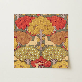 Cerfs et Arbres - Maurice Pillard Verneuil Art Print / Canvas Square Stylized Deer Autumn Trees Red, Nouveau, Verneuil’s Sylvan Reverie