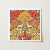 Cerfs et Arbres - Maurice Pillard Verneuil Art Print / Canvas Square-framed Stylized Autumn Forest Red Yellow, Nouveau, Verneuil’s Sylvan