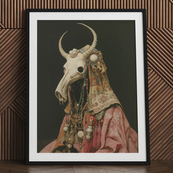 Cernunnos - Pagan Priest Art Print / Canvas Black Framed Bull Skull Ornate Pink, Looms, Dimly Lit Otherworldly Space Prints
