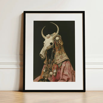Cernunnos - Pagan Priest Art Print / Canvas Framed White Bull Skull Adorned Ornate, Looms, Dimly Lit Otherworldly Space Prints
