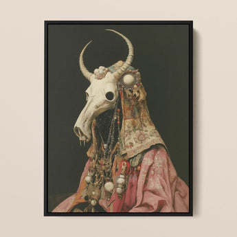 Cernunnos - Pagan Priest Framed Canvas, 12x16’’ / 31x41cm / Black Floating Frame, Framed Skull-masked Figure