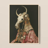 Cernunnos - Pagan Priest Framed Canvas, 12x16’’ / 31x41cm / Natural Floating Frame, Framed Painting Figure Horned Animal Skull Mask