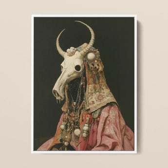 Cernunnos - Pagan Priest Framed Canvas, 12x16’’ / 31x41cm / White Floating Frame, Framed Portrait Figure Horned Animal Skull Mask Elaborate