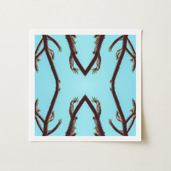 Chain Reaction - Trippy Succulent Art Print / Canvas Square-framed Symmetrical Mirrored Pattern Dark Brown Cactus, Psychedelic Desert