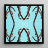 Chain Reaction - Trippy Succulent Art Print / Canvas Black-framed Square Symmetrical Stylized Pattern Dark Cactus, Psychedelic Desert