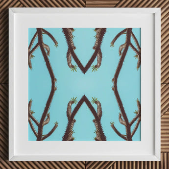 Chain Reaction - Trippy Succulent Art Print / Canvas Framed Artwork Symmetrical Pattern Dark Brown Spiky Cactus, Psychedelic Desert Oasis,