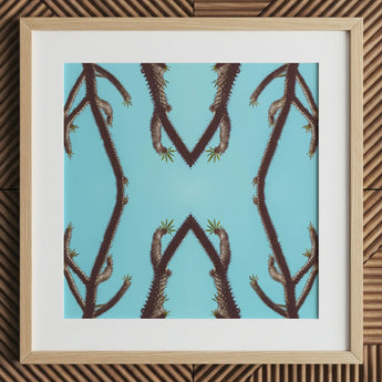 Chain Reaction - Trippy Succulent Art Print / Canvas Framed Artwork Symmetrical Pattern Dark Brown Spiky Cactus, Psychedelic Desert Oasis,