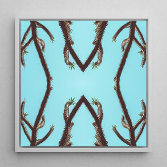 Chain Reaction - Trippy Succulent Art Print / Canvas Square-framed Artwork Symmetrical Mirrored Pattern Dark Brown Cactus, Psychedelic