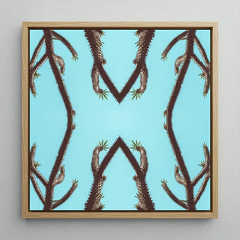 Chain Reaction - Trippy Succulent Art Print / Canvas Square-framed Artwork Symmetrical Stylized Pattern Dark Brown Cactus, Psychedelic