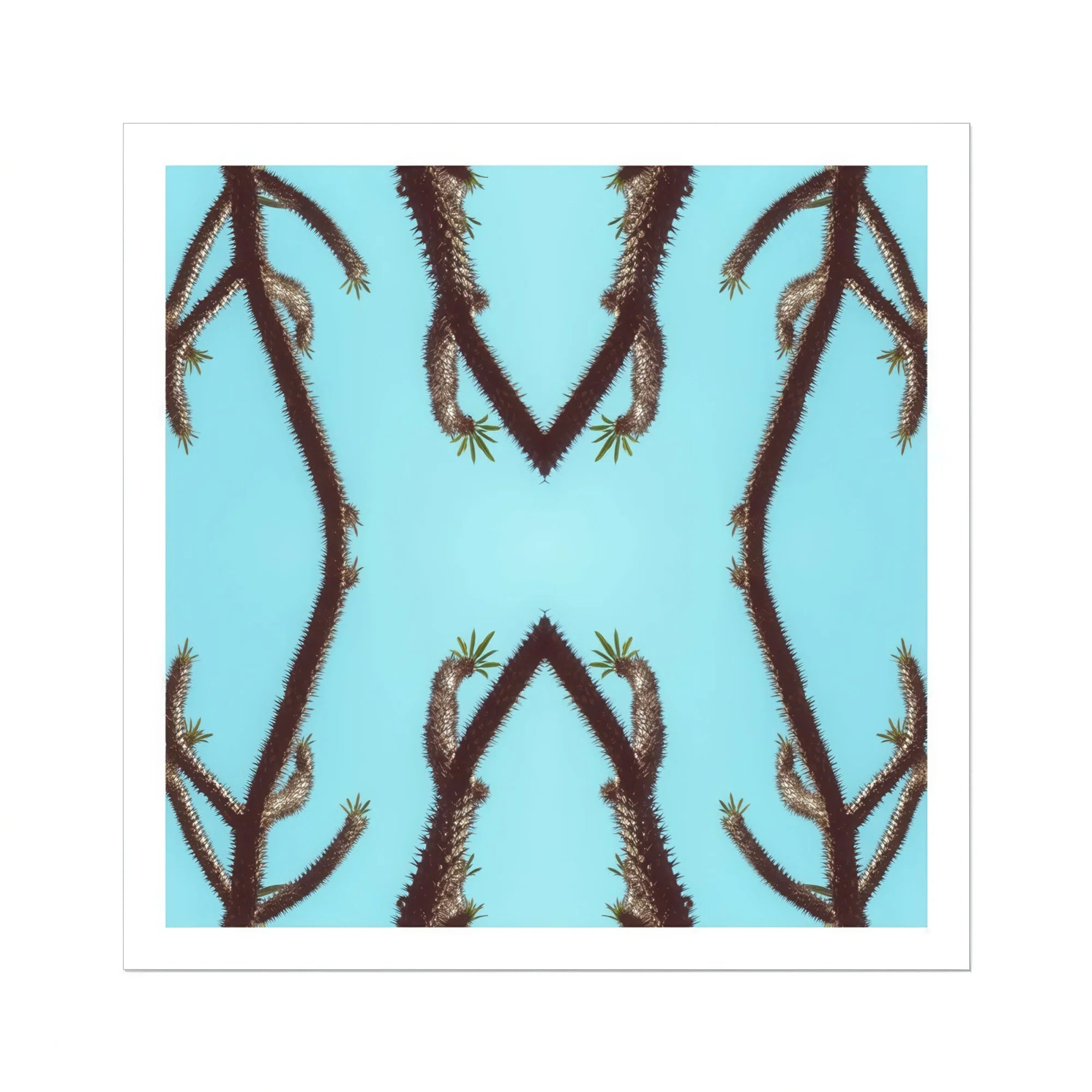 Chain Reaction - Trippy Succulent Art Print, Palm Tree Trunks Arranged Symmetrical Mirrored Pattern