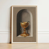 Golden Chalice Serpent Coiled Rim Depicted Ornate Arched Hans Memling’s, Memling Art