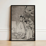 Chasing and Sweeping Bird Figures with Mens’ Heads out of a Door - Francisco De Goya Art Print / Canvas Black-framed Artwork Dramatic