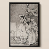 Chasing and Sweeping Bird Figures with Mens’ Heads out of a Door - Francisco De Goya Art Print / Canvas, 12x17’’ / A3 / Black Frame,
