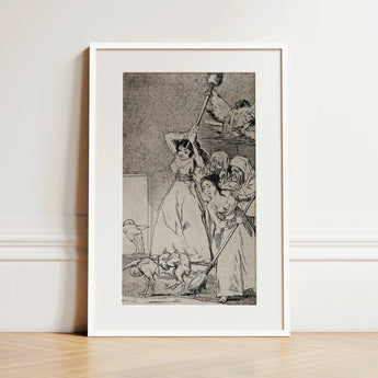 Chasing and Sweeping Bird Figures with Mens’ Heads out of a Door - Francisco De Goya Art Print / Canvas, 12x18’’ / 31x46cm / White Frame