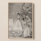 Chasing and Sweeping Bird Figures with Mens’ Heads out of a Door - Francisco De Goya Art Print / Canvas, 12x17’’ / A3 / Natural Frame,