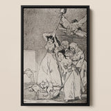 Chasing and Sweeping Bird Figures with Mens’ Heads out of a Door - Francisco De Goya Art Print / Canvas Black-framed Artwork Dramatic Scene