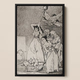 Chasing and Sweeping Bird Figures with Mens’ Heads out of a Door - Francisco De Goya Art Print / Canvas Black-framed Artwork Dramatic Scene