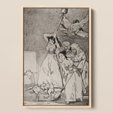Chasing and Sweeping Bird Figures with Mens’ Heads out of a Door - Francisco De Goya Art Print / Canvas Framed Black-and-white Dramatic