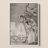 Chasing and Sweeping Bird Figures with Mens’ Heads out of a Door - Francisco De Goya Art Print / Canvas Framed Black-and-white Dramatic