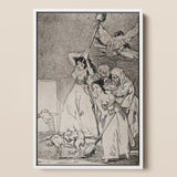 Chasing and Sweeping Bird Figures with Mens’ Heads out of a Door - Francisco De Goya Art Print / Canvas Framed Black-and-white Dramatic
