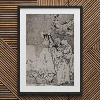 Chasing and Sweeping Bird Figures with Mens’ Heads out of a Door - Francisco De Goya Art Print / Canvas Framed Detailed Witches Winged