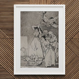 Chasing and Sweeping Bird Figures with Mens’ Heads out of a Door - Francisco De Goya Art Print / Canvas Framed Monochrome Winged
