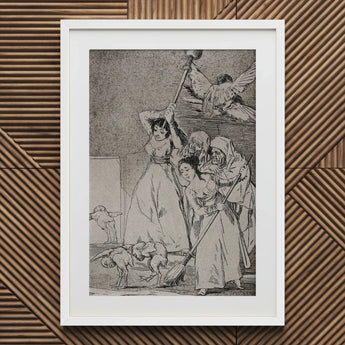 Chasing and Sweeping Bird Figures with Mens’ Heads out of a Door - Francisco De Goya Art Print / Canvas Framed Monochrome Winged