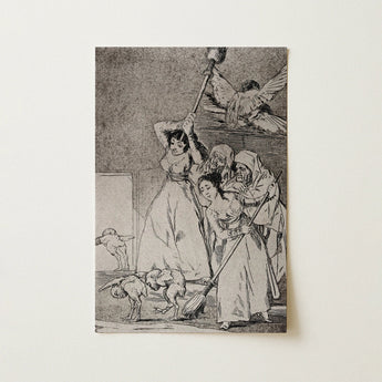 Chasing and Sweeping Bird Figures with Mens’ Heads out of a Door - Francisco De Goya Art Print / Canvas Monochromatic Print Dramatic Scene