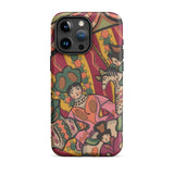 Chauve Souris - Ralph Barton Phone Case Iphone 15 Pro Max / Matte Vibrant Illustrated Stylized Figures Pink Green, Carnival Light Spills,