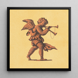 Cherub Blowing Trumpets - Neoclassical Angel Art Print / Canvas, 12x12’’ / 31x31cm / Black Frame, Posters Prints & Visual Artwork, Toby Leon