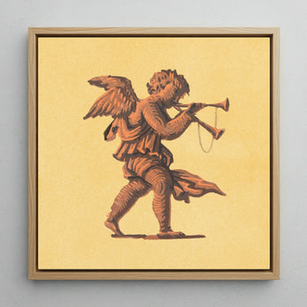Cherub Blowing Trumpets - Neoclassical Angel Art Print / Canvas, 12x12’’ / 31x31cm / Natural Frame, Posters Prints & Visual Artwork, Toby