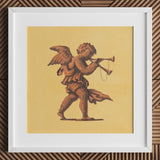 Cherub Blowing Trumpets - Neoclassical Angel Art Print / Canvas Angelic Statue Trumpet Wings Curly Hair Brownish-gold, Parchment Air Prints