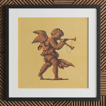 Cherub Blowing Trumpets - Neoclassical Angel Art Print / Canvas Brown Cherub Trumpet Frame Blowing Trumpets, Neoclassical Angel Art Print,