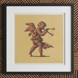 Cherub Blowing Trumpets - Neoclassical Angel Art Print / Canvas Brown Trumpet Frame, Parchment Air Prints
