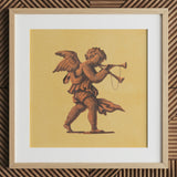 Cherub Blowing Trumpets - Neoclassical Angel Art Print / Canvas Terracotta Cherub Trumpet Player Figurine Wooden Frame White Blowing