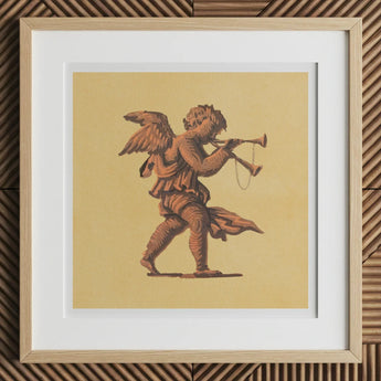 Cherub Blowing Trumpets - Neoclassical Angel Art Print / Canvas Terracotta Trumpet Player Figurine Wooden Frame White, Parchment Air Prints