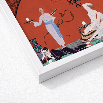 Framed Art Deco-style Illustration Stylized Figures Vibrant Colors George Barbier’s Chez, Barbier, Opulent Decadence