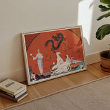 Chez La Marchande De Pavots - George Barbier 1920s Art Print / Canvas Framed Asian-inspired Scene Dragon Figures Coral-colored Barbier’s,