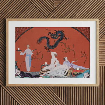 Chez La Marchande De Pavots - George Barbier 1920s Art Print / Canvas Framed Deco-style Black Dragon Orange Background Barbier’s, Opulent