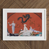 Chez La Marchande De Pavots - George Barbier 1920s Art Print / Canvas White-framed Stylized Illustration Black Dragon Orange Barbier’s,