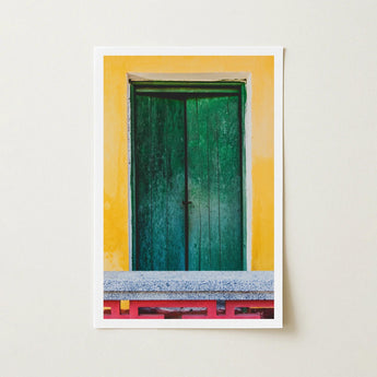 Chilli Ginger Coriander - Hoi an Photography Art Print / Canvas Framed Photograph Weathered Green Wooden Door Set Vibrant, Vietnam’s