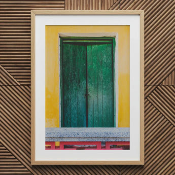 Chilli Ginger Coriander - Hoi an Photography Art Print / Canvas Framed Photograph Weathered Green Wooden Door Set Vibrant, Vietnam’s