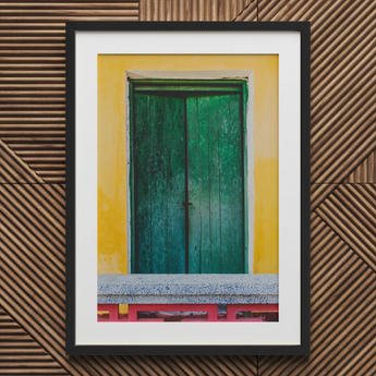 Chilli Ginger Coriander - Hoi an Photography Art Print / Canvas Framed Photograph Weathered Green Wooden Door Set Vibrant Door, Vietnam’s