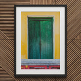 Chilli Ginger Coriander - Hoi an Photography Art Print / Canvas Framed Photograph Weathered Green Wooden Door Set Vibrant, Vietnam’s