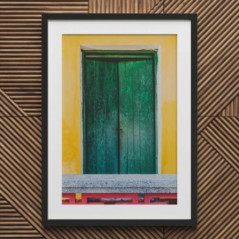 Chilli Ginger Coriander - Hoi an Photography Art Print / Canvas Framed Photograph Weathered Green Wooden Door Set Vibrant, Vietnam’s