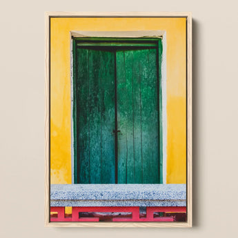 Chilli Ginger Coriander - Hoi an Photography Art Print / Canvas Framed Photograph Weathered Green Wooden Door Set Vibrant Door, Vietnam’s